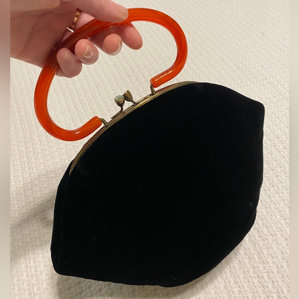 VINTAGE Garay Velvet Purse with Lucite Handle